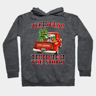 Christmas Pekingese Through The Snow Dog Santa Truck Tree Hoodie